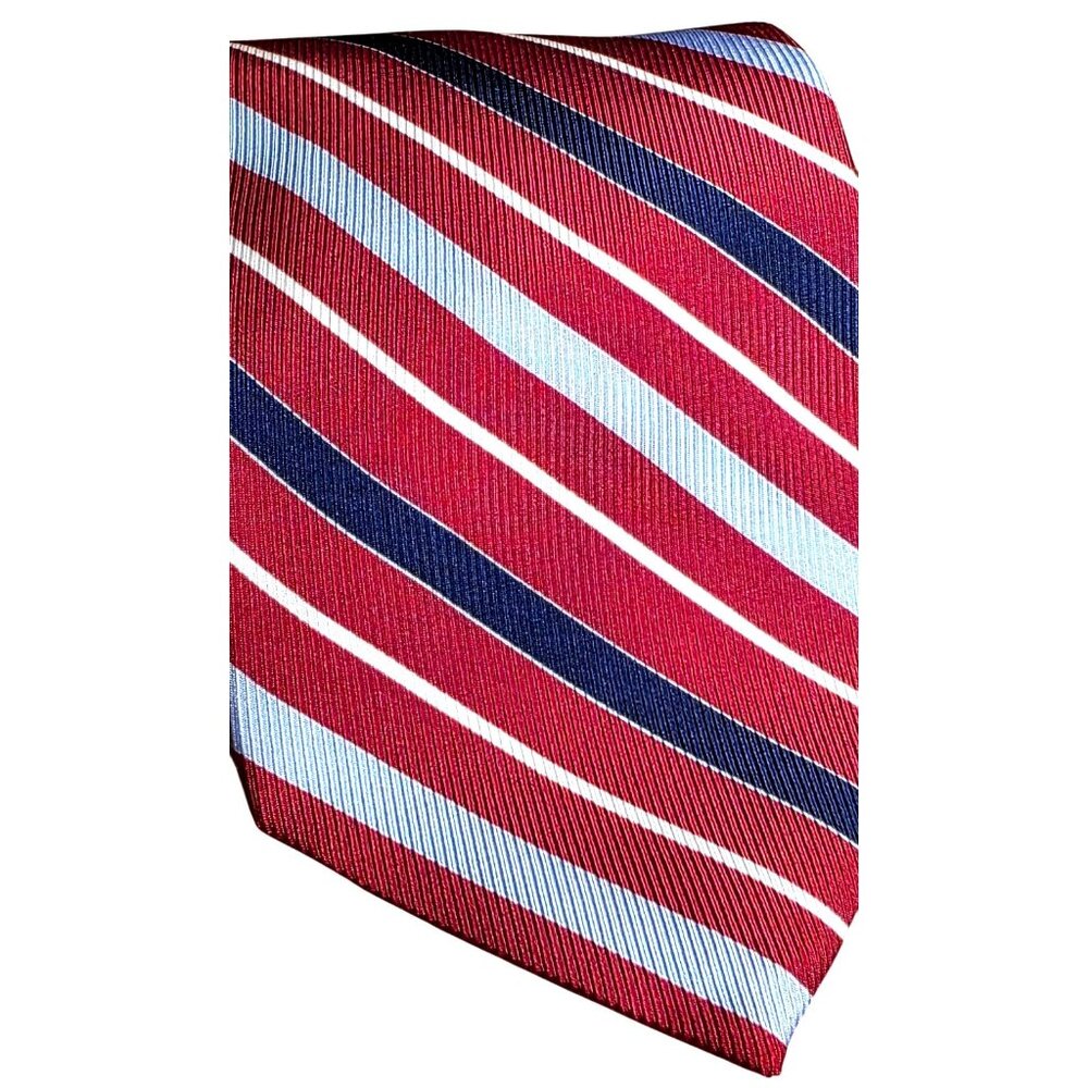 Vintage Repp Necktie Izod Mens‎ Red & Blue Striped Silk
